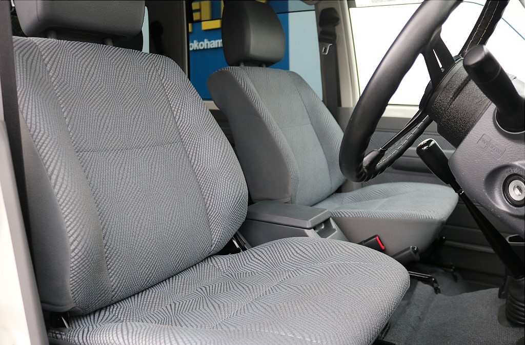Interior of a 2015 Toyota Land Cruiser 70 at FLEX in Japan