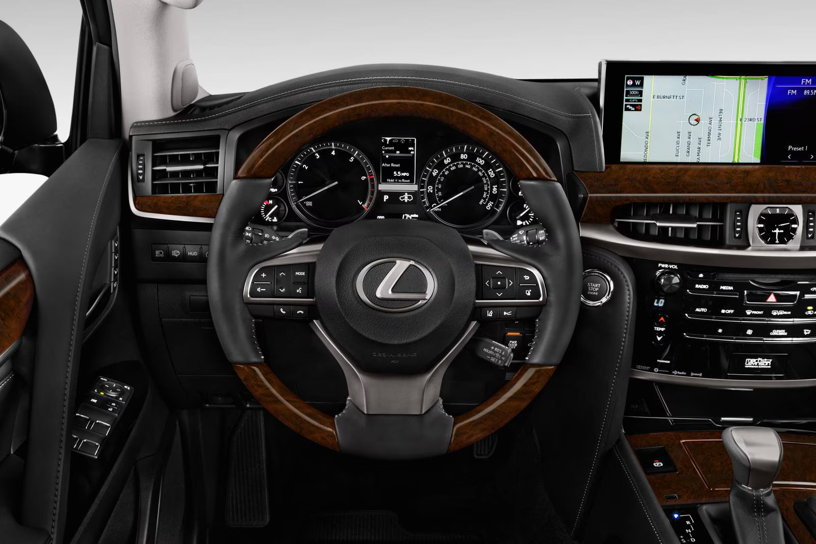 The steering wheel of a Lexux LX 570 