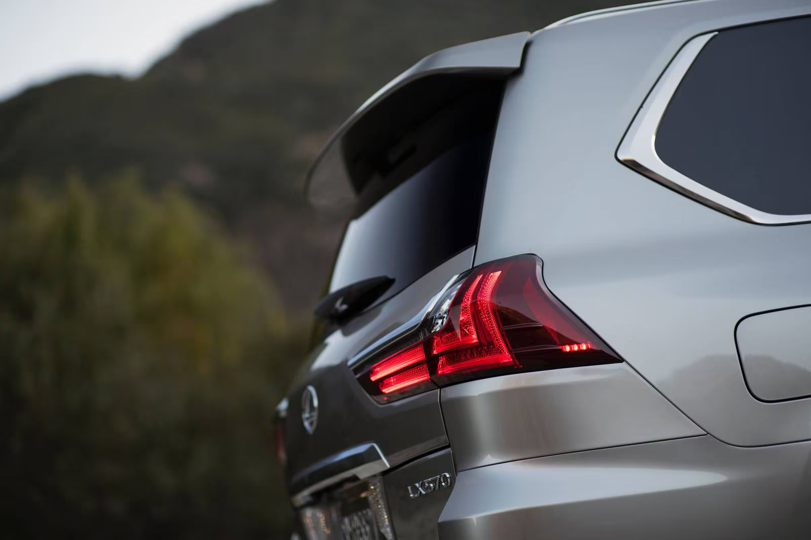 The tail lights of a Lexux LX 570 