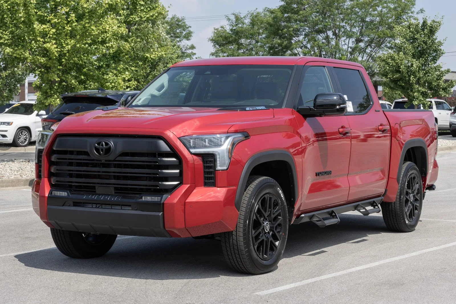 Red Tundra Parked on a street