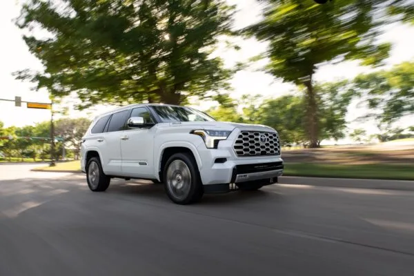 Toyota Sequoia Capstone cruising alongside a city highway